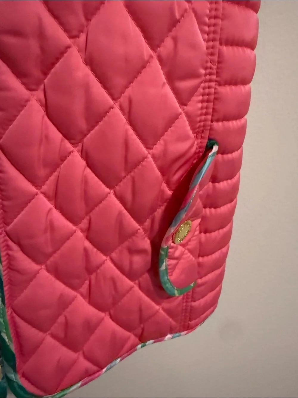 Lilly Pulitzer Girls Pink Quilted Puffer Vest Preppy Palm Floral Trim XS 2-3